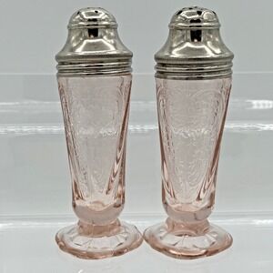 Hazel Atlas Royal Lace Vintage Antique pink depression glass salt pepper shakers